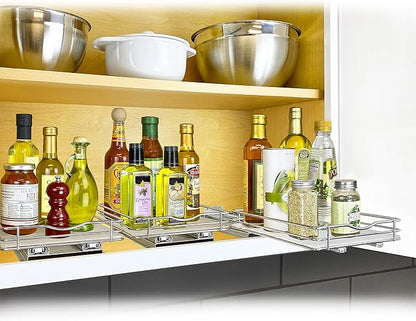 LYNK PROFESSIONAL® Pull Out Spice Rack Organizer for Inside Kitchen Cabinets - 8-3/8 inch Wide - Slide Out Drawer – Chrome Sliding Spice Cabinet Organization Shelf Racks - 1 Tier