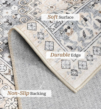 zesthome 2x3 Entryway Rug, Soft Washable Rugs, Non Slip Area Rug, Stain Resistant Low Pile Rugs for Bedroom, Vintage Rug for Door Mat, Kitchen (Beige,2'x3')
