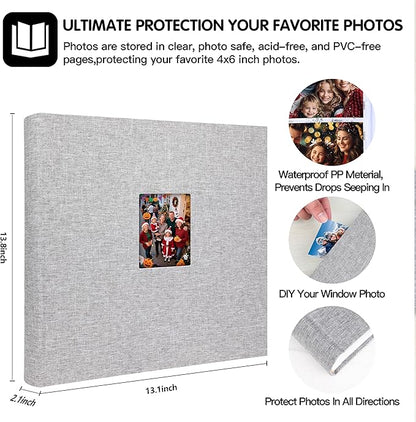 Photo Album 4x6 600 Photos with Writing Space,4 x 6 Photo Book Linen Cover with Front Window, 4x6 Picture Album, 600 Photos Photo Album Book for Wedding Kids Travel Family Baby Pictures (Grey)