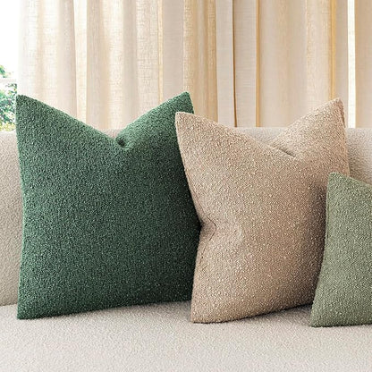 Foindtower Pack of 2 Textured Boucle Throw Pillow Covers Neutral Accent Solid Decorative Pillow Cases Cozy Woven Couch Cushion Case for Sofa Bedroom Living Room Home Decor 20x20 Inch Pine Green