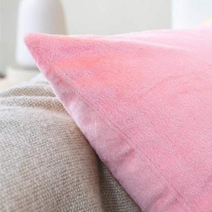 Encasa XO Velvet Throw Pillow Covers 16x16 in (40x40 cm) - Light Pink - No Inserts, Pack of 2 Cases | Solid Plain Dyed Soft & Smooth, Square Decorative Cushion Covers for Living & Bedroom