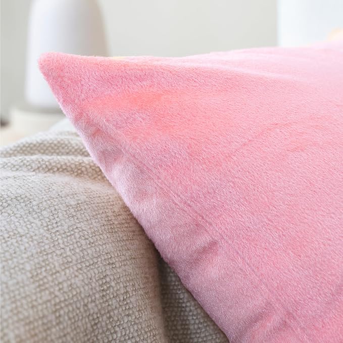 Encasa XO Velvet Throw Pillow Covers 12x12 in (30x30 cm) - Light Pink - No Inserts, Pack of 2 Cases | Solid Plain Dyed Soft & Smooth, Square Decorative Cushion Covers for Living & Bedroom