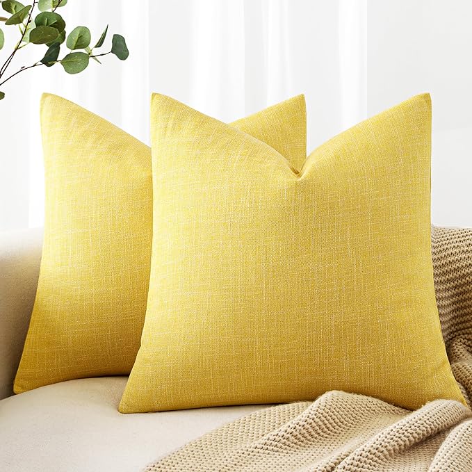 MIULEE 24x24 Inch Pack of 2 Decorative Linen Burlap Textured Euro Pillow Covers Farmhouse Boho Accent Pillowcases Spring Home Decor for Couch Sofa Bedroom Living Room Yellow
