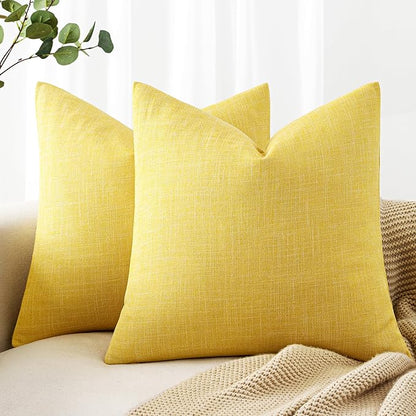 MIULEE Pack of 2 Decorative Linen Burlap Textured Pillow Covers Farmhouse Boho Accent Pillowcases Spring Home Decor for Couch Sofa Bedroom Living Room 20x20 Inch Yellow