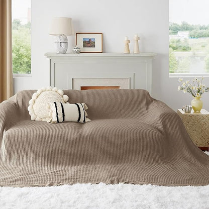 Bedsure Gentlesoft 100% Cotton Large Blanket Oversized King for Bed - Breathable Thick Waffle Weave Blanket for Summer, Couch Cover, Light Brown, 120x94 inches