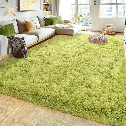 8x10 Large Area Rugs for Living Room, Ultra Fluffy Shag Rug for Bedroom, Modern Plush Soft Carpet for Girls Boys Kids Room Dorm Fuzzy Non Slip Rug for Home Decor Aesthetic, Green