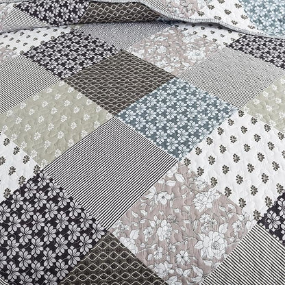 HoneiLife King Size Quilt Set - 3 Piece Microfiber Quilts Reversible Bedspreads Patchwork Coverlets Rustic Bedding Set for King Bed