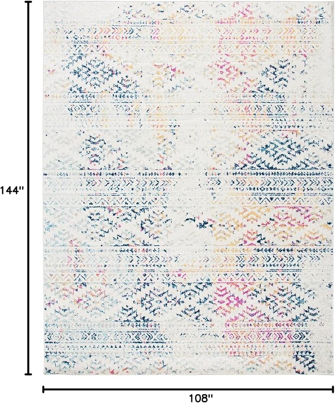 SAFAVIEH Area Rug 9x12 - Tulum Collection - Large - Ivory & Blue, Moroccan Boho Tribal Design, Non-Shedding & Easy to Clean, Ideal for Living Room, Bedroom, Dining Space (TUL272C)