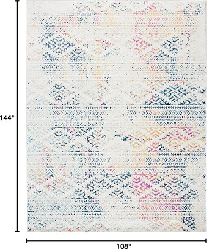 SAFAVIEH Area Rug 9x12 - Tulum Collection - Large - Ivory & Blue, Moroccan Boho Tribal Design, Non-Shedding & Easy to Clean, Ideal for Living Room, Bedroom, Dining Space (TUL272C)