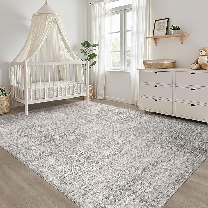 6x9 Area Rugs Living Room: Washable Large Neutral Rug Abstract Soft Modern Stain Resistant Indoor Floor Non-Slip Carpet for Bedroom Nursery Kids Office Playroom Dining Room Under Table- Brown Gray