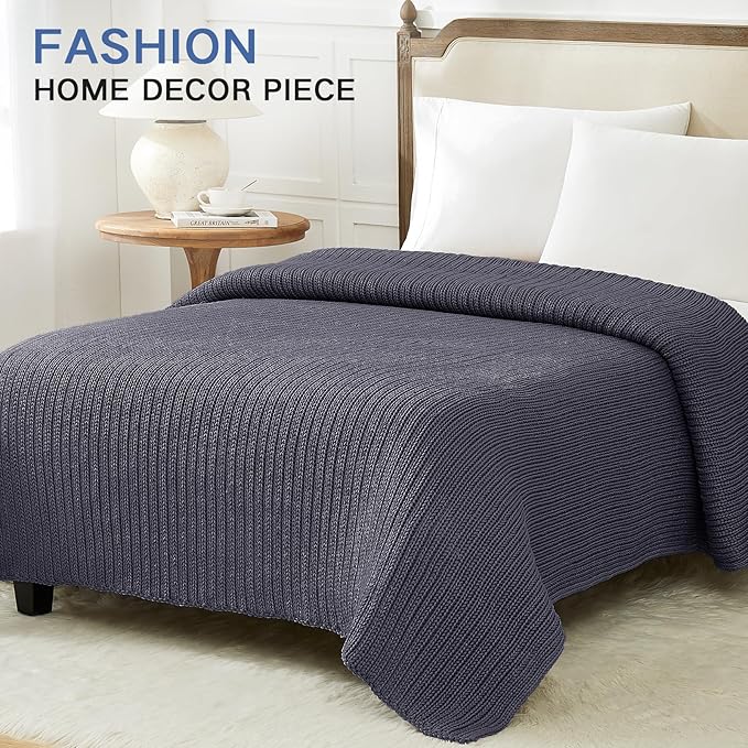 Guohaoi Knitted Weighted Blanket for Adults (Dark Grey 48"x72" 10lbs) No Beads Cooling Throw Blanket for Hot Sleepers, Home Decor Breathable Chunky Knit Heavy Blanket Use on Full Size Bed