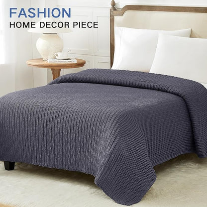 Guohaoi Knitted Weighted Blanket for Adults (Dark Grey 60"x80" 17lbs) No Beads Cooling Throw Blanket for Hot Sleepers, Home Decor Breathable Chunky Knit Heavy Blanket Use on Queen/King Size Bed