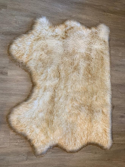 LAMBZY Faux Sheepskin Super Soft Hypoallergenic Silky Shag Rug for Living Room, Kids Room, Sofa (Double Side by Side 3'x4, White/Brown Tips)