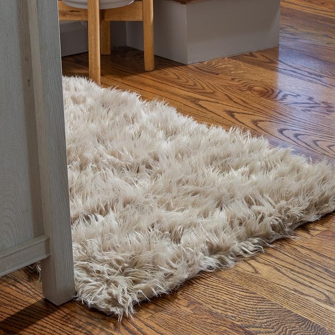 Super Area Rugs Ultra Soft & Fluffy Faux Sheepskin Rug, Light Brown 2 x 3 Feet Carpet for Bedroom Living Room