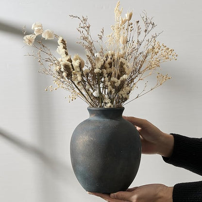 SIDUCAL Ceramic Decorative Flower Vase | 7.48 Inch Pottery Rustic Farmhouse Boho Vase for Home Decor, Table, Living Room, Bathroom, Coffee Desk, Shelf, Mantel Decoration, Wedding, Bronze