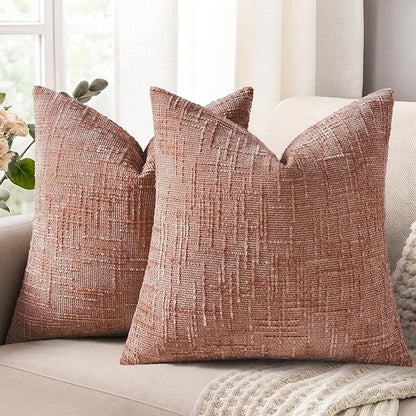 decorUhome Spring Pink Chenille Euro Sham Throw Pillow Covers 26x26 Set of 2 Textured Slubby Couch Pillow Covers Farmhouse Accent Modern Neutral Decorative Pillow Cases for Bed Sofa Living Room