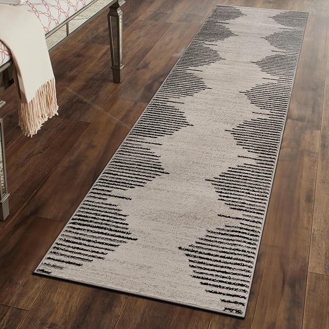 Rugshop Bohemian Stripe Stain Resistant High Traffic Living Room Kitchen Bedroom Dining Home Office Area Rug 2' x 7' Cream