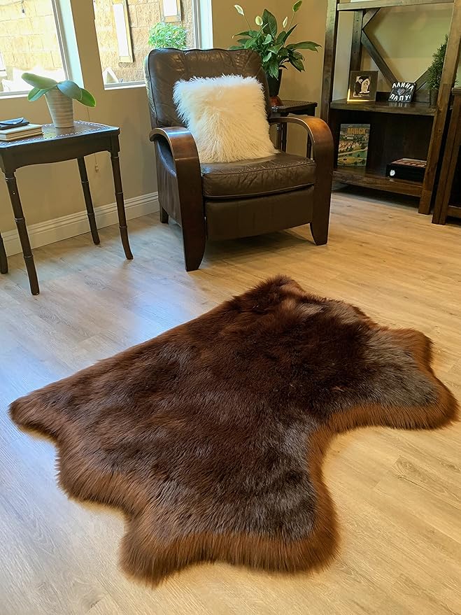 LAMBZY Faux Sheepskin Super Soft Hypoallergenic Silky Shag Rug for Living Room, Kids Room, Sofa (Double Side by Side 3'x4, Brown)