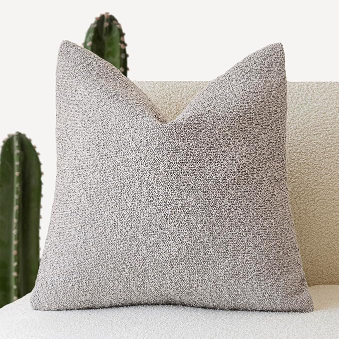 Foindtower Decorative Textured Boucle Throw Pillow Covers Accent Solid Pillow Cases Neutral Soft Cozy Couch Cushion Case for Chair Sofa Bedroom Living Room Home Decor 16x16 Inch,1PC,Neutral Grey