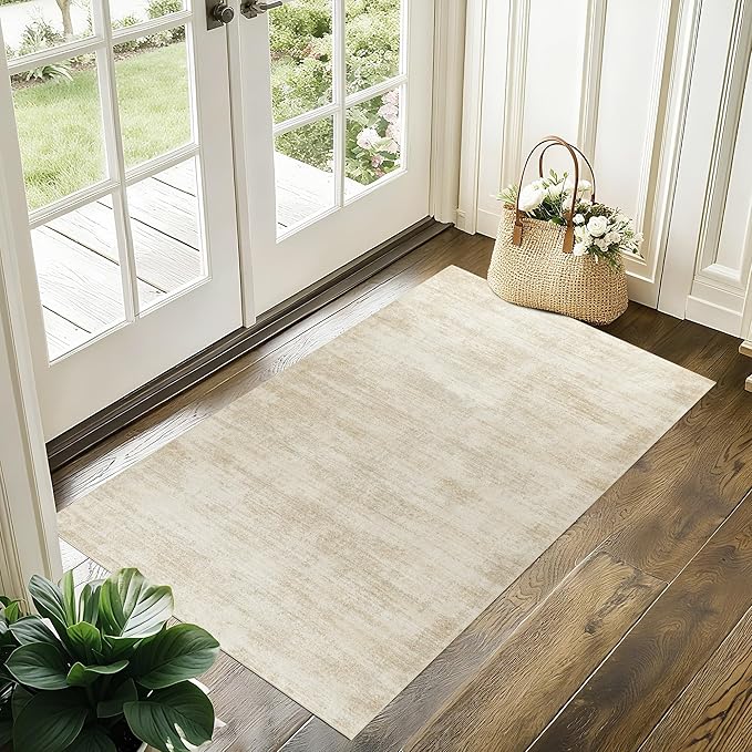 Entryway Rugs 2x3,Abstract Neutral Farmhouse Washable Non Slip Kitchen Rugs,Tan Beige