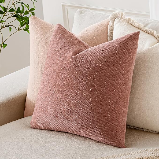 MIULEE Pack of 2 Decorative Throw Pillow Covers Soft Chenille Throw Pillows Solid Textured Cushion Covers for Spring Valentine's Day Couch Sofa Bedroom Living Room 20x20 Inch, Blush Pink