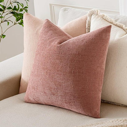 MIULEE Pack of 2 Decorative Throw Pillow Covers Soft Chenille Throw Pillows Solid Textured Cushion Covers for Spring Valentine's Day Couch Sofa Bedroom Living Room 20x20 Inch, Blush Pink