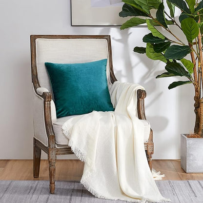 GIGIZAZA Decorative Throw Pillow Covers 26x26,Set of 2 Teal Peacock Green Square Couch Pillow Covers,Velvet Sofa Boho Cushion Pillows