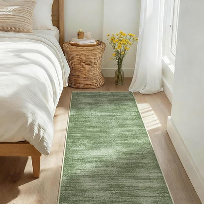 Olive Green Rug Runners for Hallways Non Slip Washable Neutral Abstract Minimalist Low Pile Floor Protector Carpet Hunter Green 3x8 Runner Rug for Laundry Room Kitchen