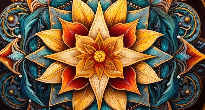 Smacget Mandala Floral Boho Multicolor Flower Psychedelic Wall Hanging for Bedroom Blue Orange Tarot Aesthetic Witchy Home Dorm Decor Hippie Tapestry 40"X28"