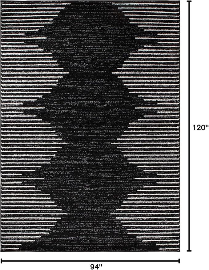 Rugshop Bohemian Stripe Stain Resistant Carpet High Traffic Living Room Kitchen Bedroom Dining Room Large Areas Basement Open Spaces Area Rug 8' x 10' Black