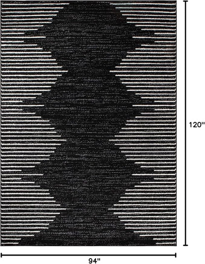 Rugshop Bohemian Stripe Stain Resistant Carpet High Traffic Living Room Kitchen Bedroom Dining Room Large Areas Basement Open Spaces Area Rug 8' x 10' Black