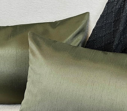 Aiking Home 12x24 Inches Faux Silk Rectangular Throw Pillow Cover, Zipper Closure, Sage (Set of 2)