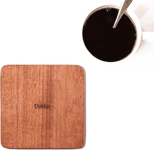 Dublin Map Coaster by O3 Design Studio, Set Of 4, Sapele Wooden Coaster With City Map, Handmade