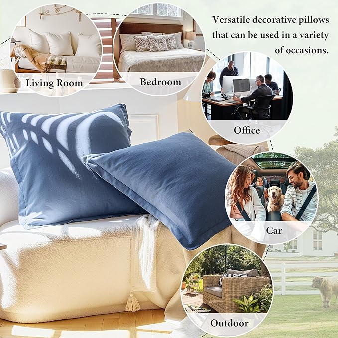 Simple&Opulence Linen Euro Sham Covers Set of 2, 26x26 Decorative Cotton Flax Blend Throw Pillow Cover Farmhouse Pillow Shams for Chair Couch Sofa Bedroom Living Room Home Decor, Navy Blue