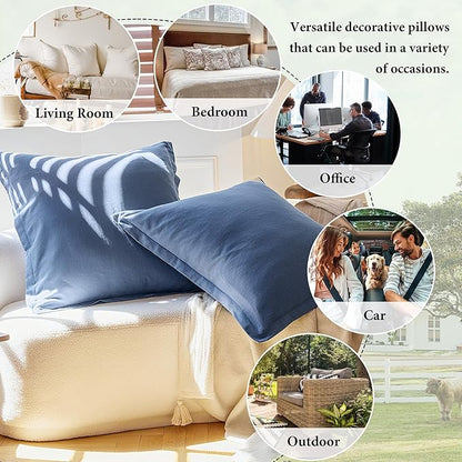 Simple&Opulence Linen Euro Sham Covers Set of 2, 26x26 Decorative Cotton Flax Blend Throw Pillow Cover Farmhouse Pillow Shams for Chair Couch Sofa Bedroom Living Room Home Decor, Navy Blue