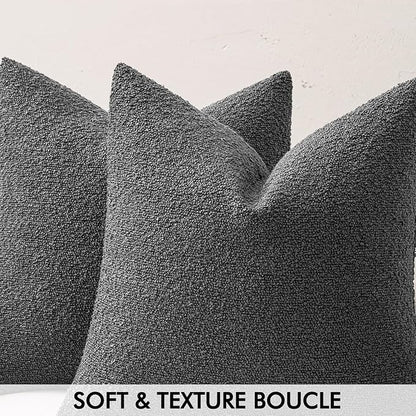 MIULEE 24x24 Decorative Euro Sham Throw Pillows for Bed Set of 2 Textured Boucle Neutral Winter Throw Pillow Covers Dark Gray Accent Solid Couch Pillowcases Sofa Livingroom Home Decor