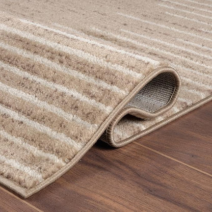 Rugshop Bohemian Stripe Stain Resistant High Traffic Living Room Kitchen Bedroom Dining Home Office Area Rug 7'10" x 10' Beige