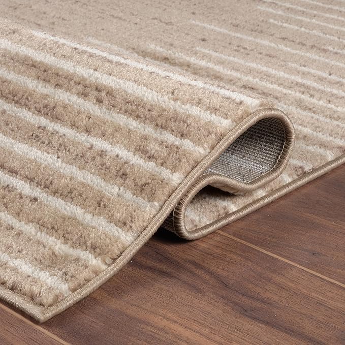 Rugshop Bohemian Stripe Stain Resistant High Traffic Living Room Kitchen Bedroom Dining Home Office Runner Rug 2' x 7' Beige