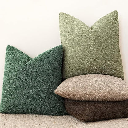 Foindtower Decorative Textured Boucle Throw Pillow Covers Accent Solid Pillow Cases Neutral Soft Cozy Couch Cushion Case for Chair Sofa Bedroom Living Room Home Decor 24x24 Inch,1PC,Pine Green