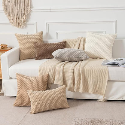 Kevin Textile 12x20 Inch Pillow Cover 1 Pack Boho Decorative Soft Striped Corduroy Lumbar Farmhouse Solid Color Accent Rectangle Cushion Case for Living Room Couch Sofa Bed, Beige