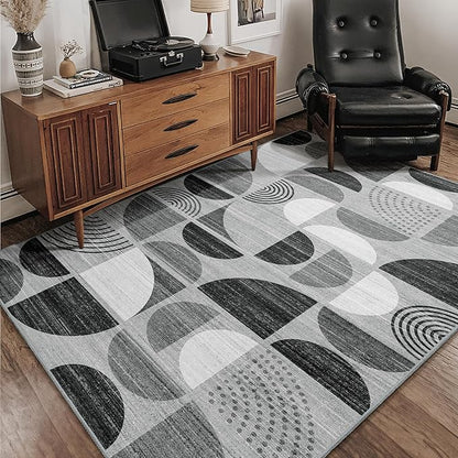 MUJOO Washable Rug Black,4x6.5 Area Rugs for Bedroom Entryway Living Room Bedside,Small Boho Throw Floor Carpet Non Slip Soft Indoor Modern Abstract Black and Grey