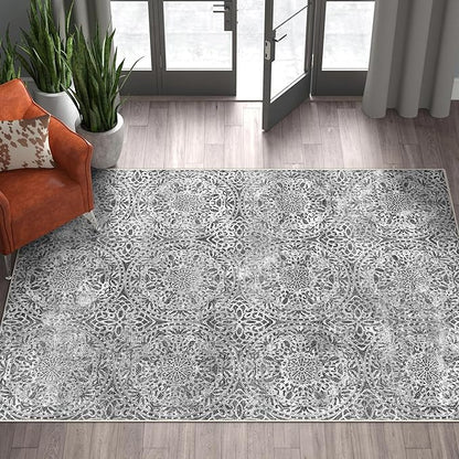 vivorug 8x10 Area Rugs for Living Room, Non-Slip Backing Washable Grey Rug 8x10, Large Area Rug Soft Carpet for Bedroom Dining Room, Vintage, Easy Clean, Durable, Low Pile Rug Under Table
