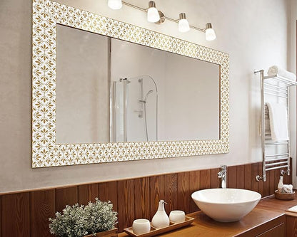 FLFK Wallpaper Border Gold and White Patterns Peel and Stick Wall Border Self Adhesive Wallpapers for Living Room Bedroom Kitchen Bathroom 5"x240"