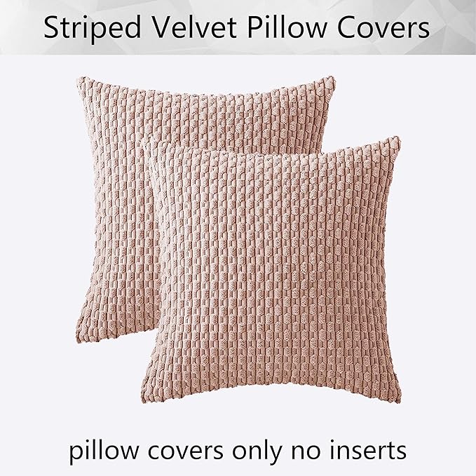 Kevin Textile Pack of 2 Corduroy Decorative Throw Pillow Covers 22x22 Inch Soft Boho Striped Pillow Covers Modern Home Decor Valentines Day Gifts for Spring Sofa Living Room Couch Bed Light Pink