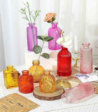 Set of 30 Colorful Glass Bud Vases - Small Textured Flower Vases for Centerpieces, Wedding Table Decor, Retro Home Decor Bulk Vase Set for DIY, Events & Gifts