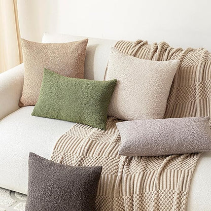 Foindtower Textured Boucle Throw Pillow Covers Accent Solid Lumbar Pillow Cases Cozy Soft Decorative Couch Cushion Case for Chair Sofa Bedroom Living Room Home Decor, 12 x 20 Inch,Neutral Grey