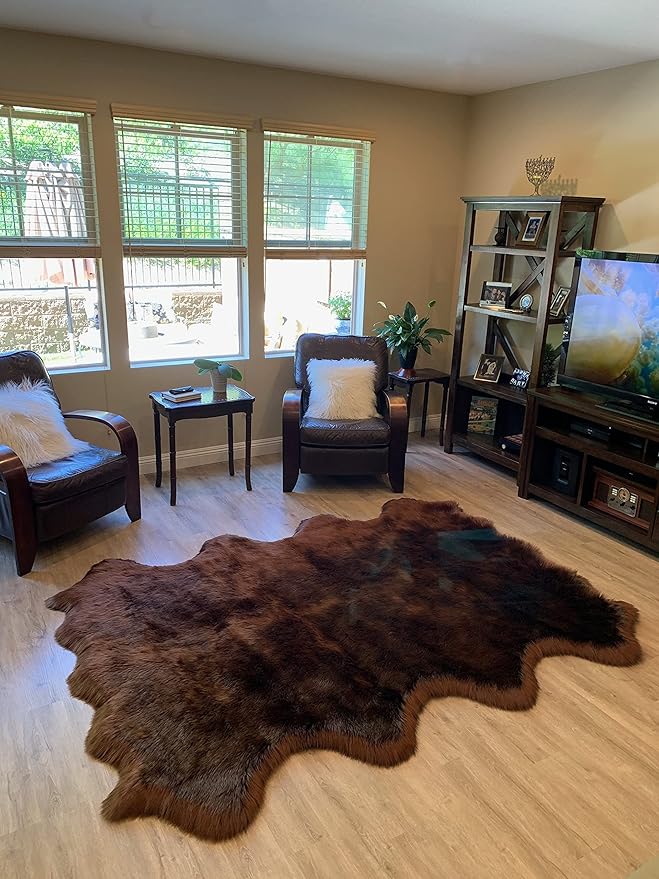 LAMBZY Faux Sheepskin Super Soft Hypoallergenic Silky Shag Rug for Living Room, Kids Room, Sofa (Octo 8 Pelts 6'x8', Brown)