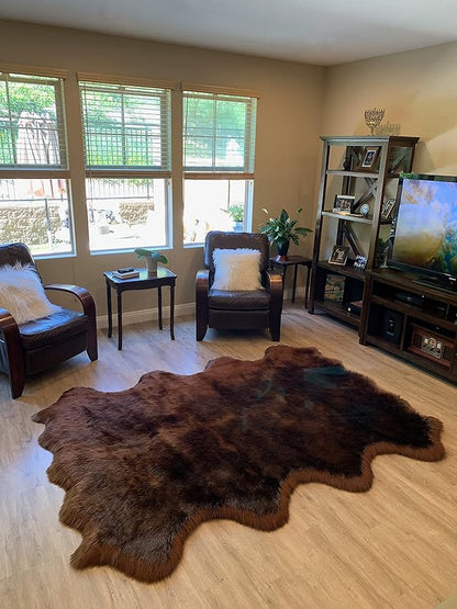 LAMBZY Faux Sheepskin Super Soft Hypoallergenic Silky Shag Rug for Living Room, Kids Room, Sofa (Octo 8 Pelts 6'x8', Brown)