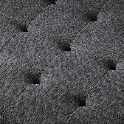 24KF Large Square Upholstered Tufted Linen Ottoman Coffee Table, Large Footrest Ottoman with Solid Wood Shelf- Charcoal