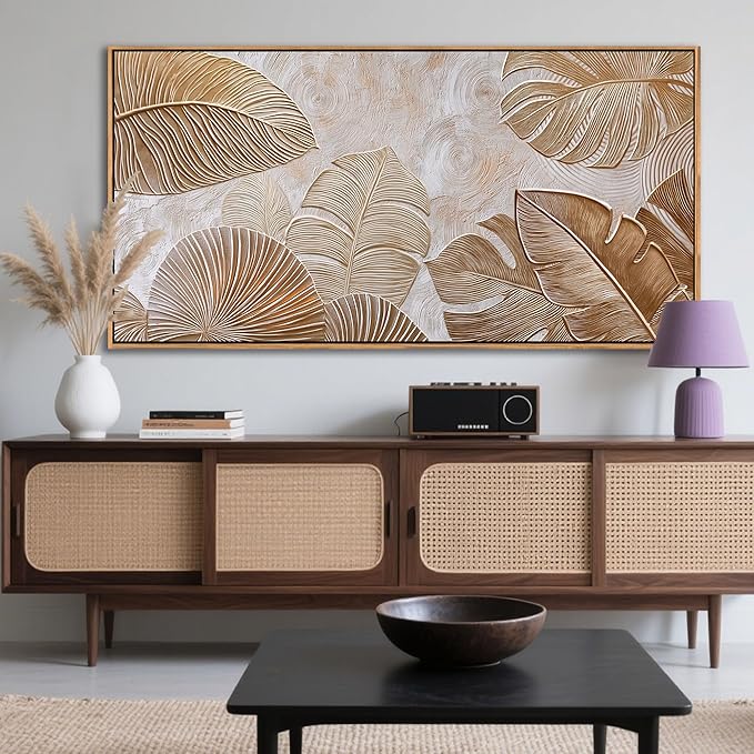 Minimalist Wall Art for Living Room - Beige Modern Wall Art | Large Framed Boho Canvas Painting | Contemporary Neutral Pictures for Bedroom Above Bed | Artwork Decor 29×58IN